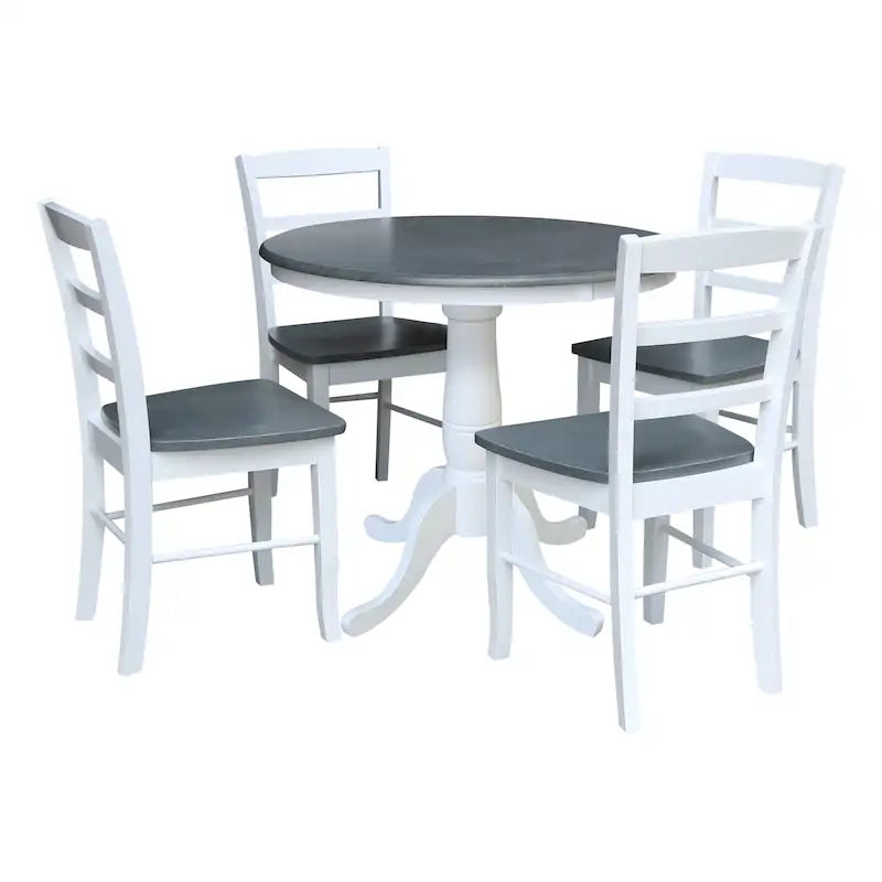 Table à manger ronde en bois massif avec 4 chaises à dossier ajouré