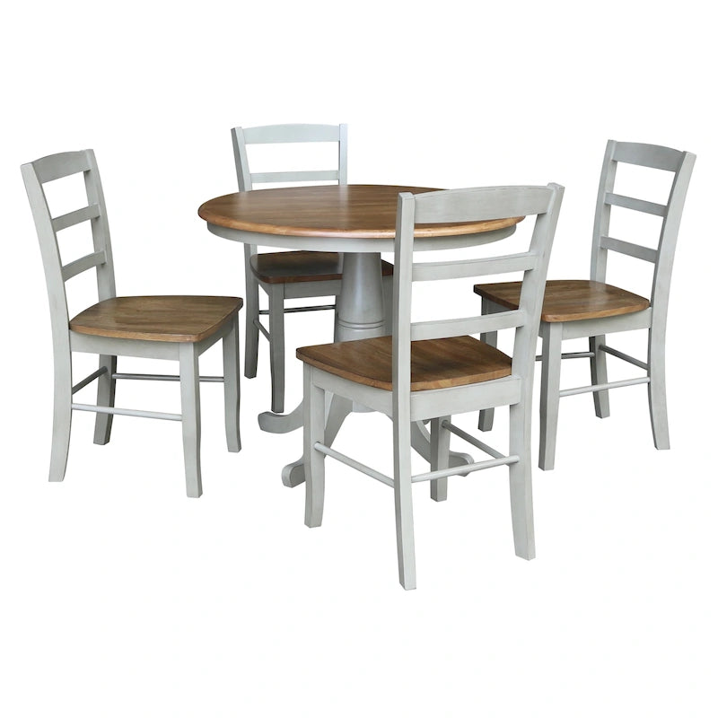 Table à manger ronde en bois massif avec 4 chaises à dossier ajouré