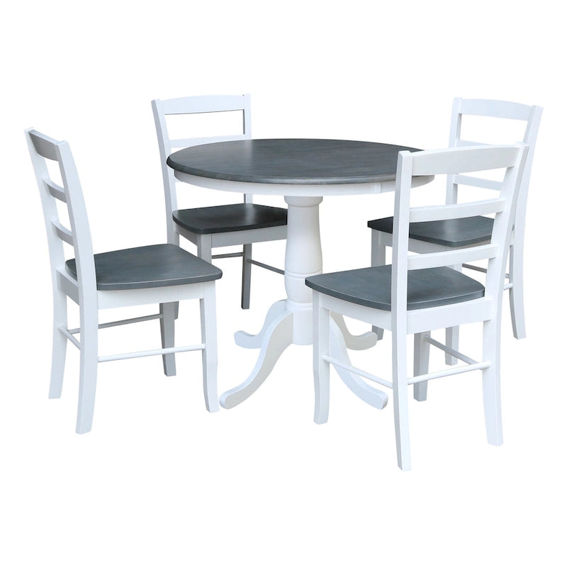 Table à manger ronde en bois massif avec 4 chaises à dossier ajouré