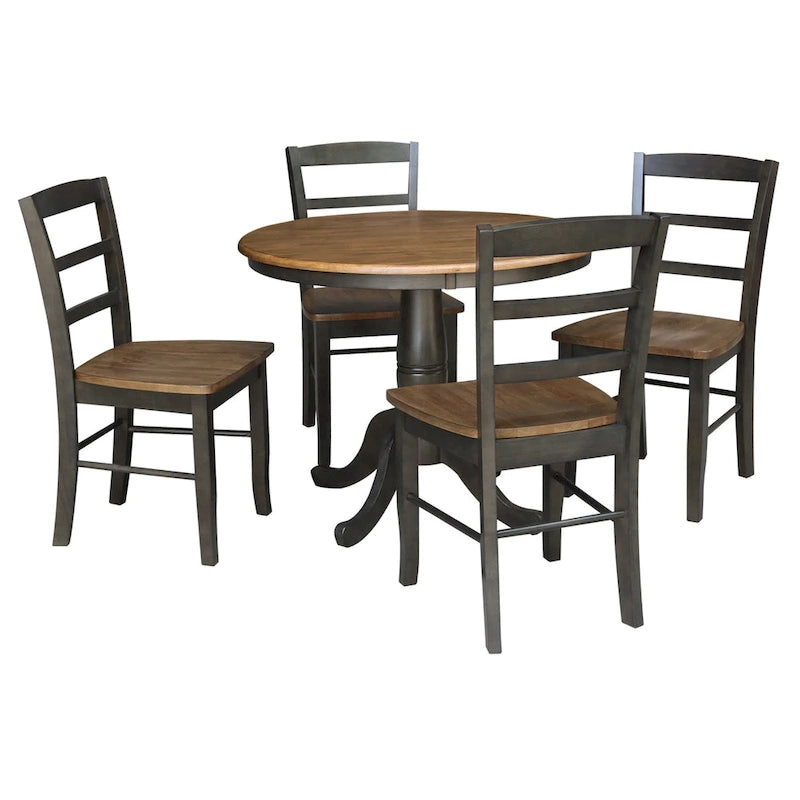 Table à manger ronde en bois massif avec 4 chaises à dossier ajouré