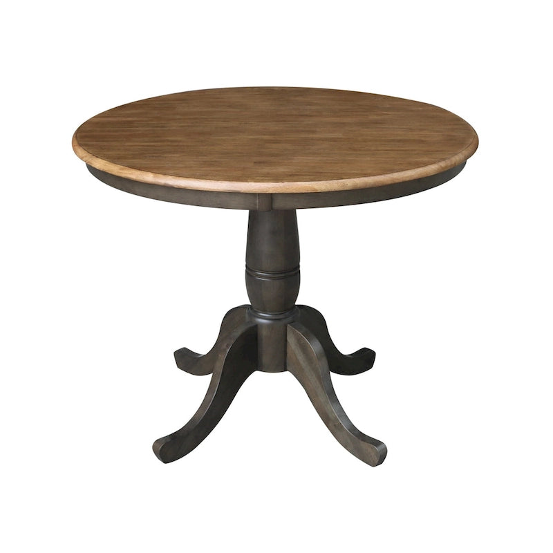 Table à manger ronde en bois massif avec 4 chaises à dossier ajouré