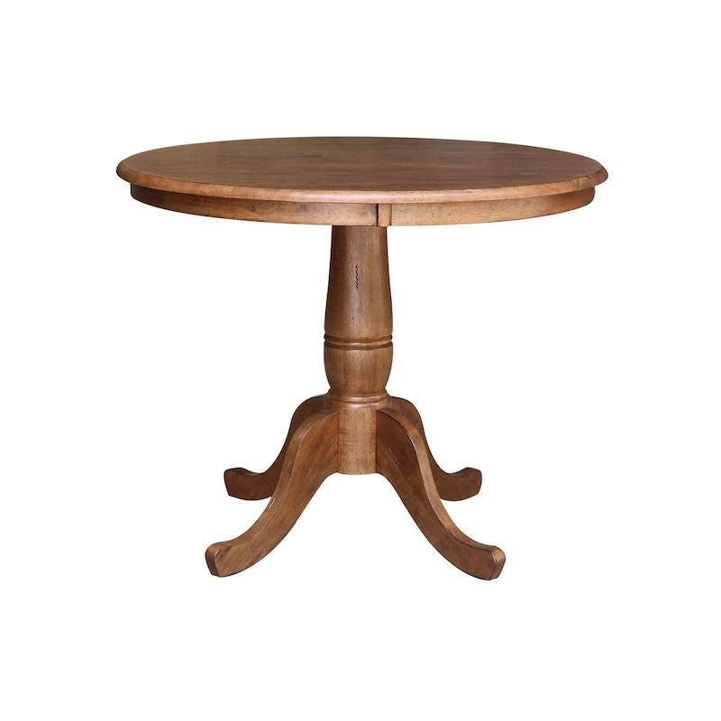 Table à manger ronde en bois massif avec 4 chaises à dossier ajouré