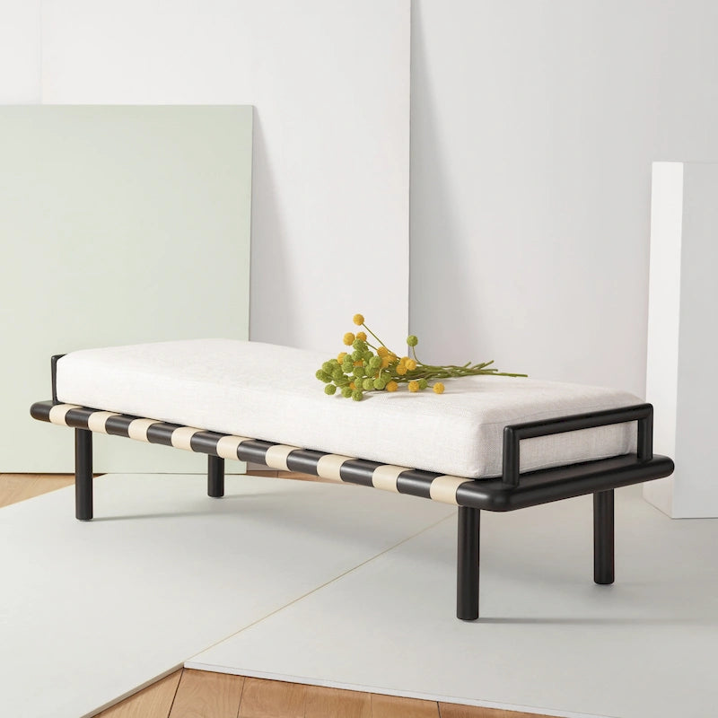Banc rembourré en teck Grizelda SAFAVIEH Couture - 70 po L x 26 po P x 19 po H - 70Lx26Px19H