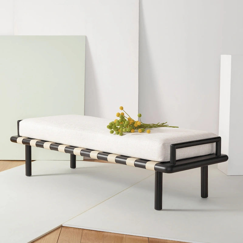 Banc rembourré en teck Grizelda SAFAVIEH Couture - 70 po L x 26 po P x 19 po H - 70Lx26Px19H