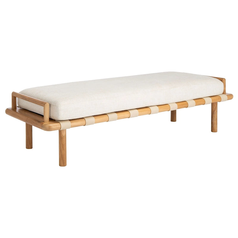 Banc rembourré en teck Grizelda SAFAVIEH Couture - 70 po L x 26 po P x 19 po H - 70Lx26Px19H