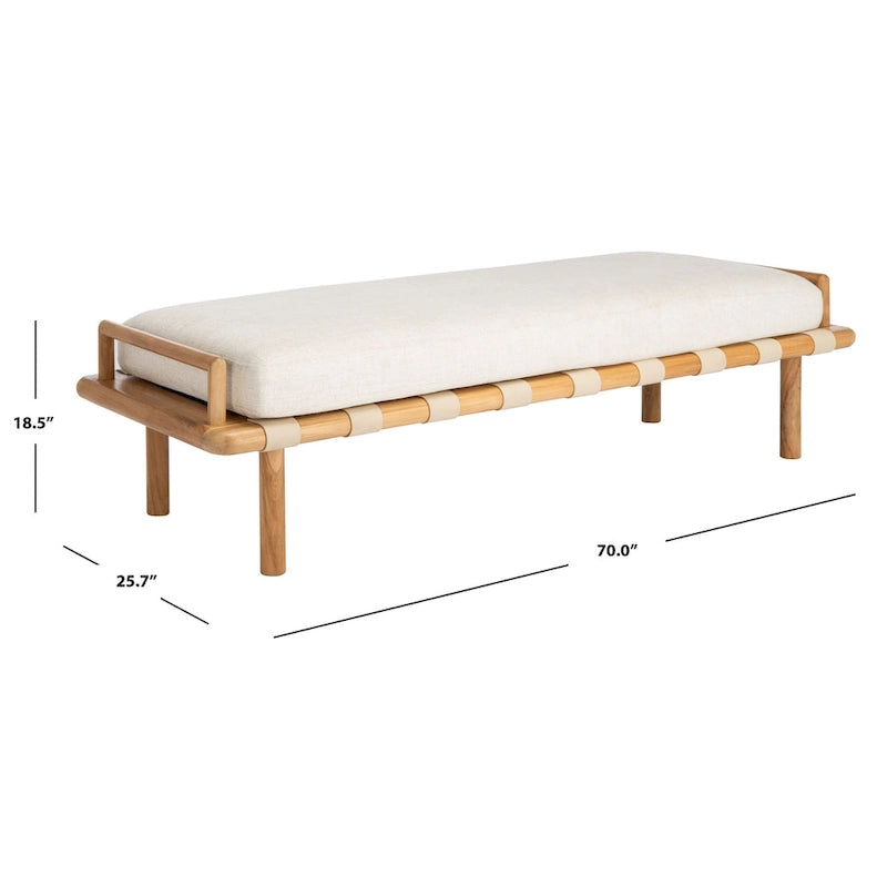 Banc rembourré en teck Grizelda SAFAVIEH Couture - 70 po L x 26 po P x 19 po H - 70Lx26Px19H