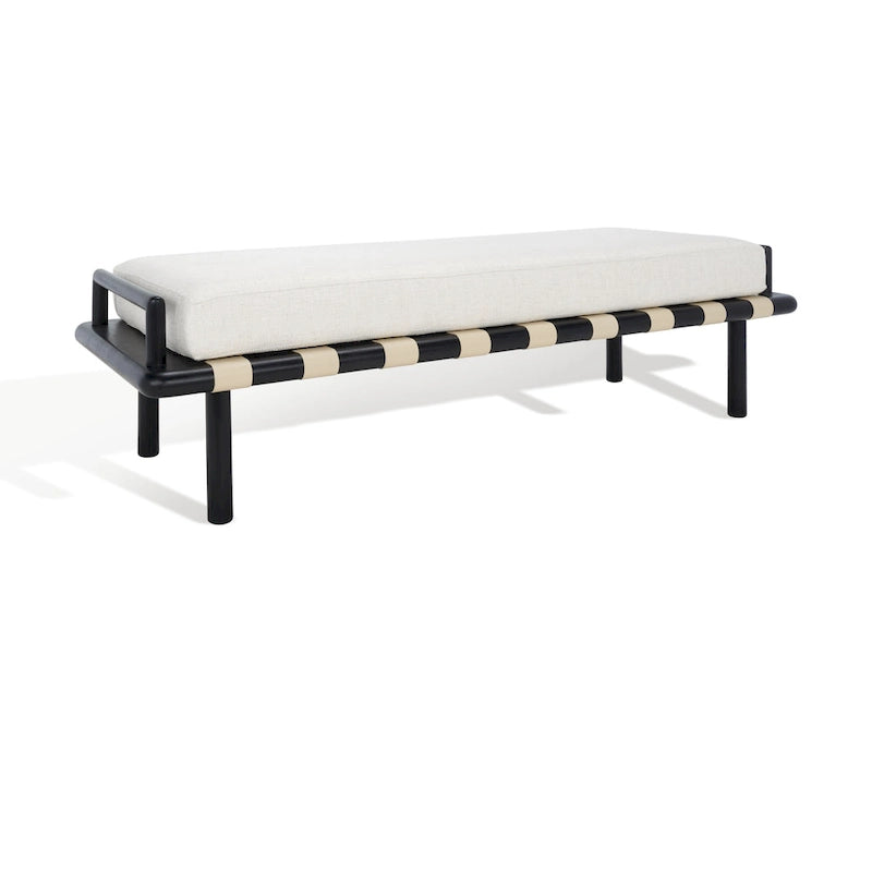 Banc rembourré en teck Grizelda SAFAVIEH Couture - 70 po L x 26 po P x 19 po H - 70Lx26Px19H