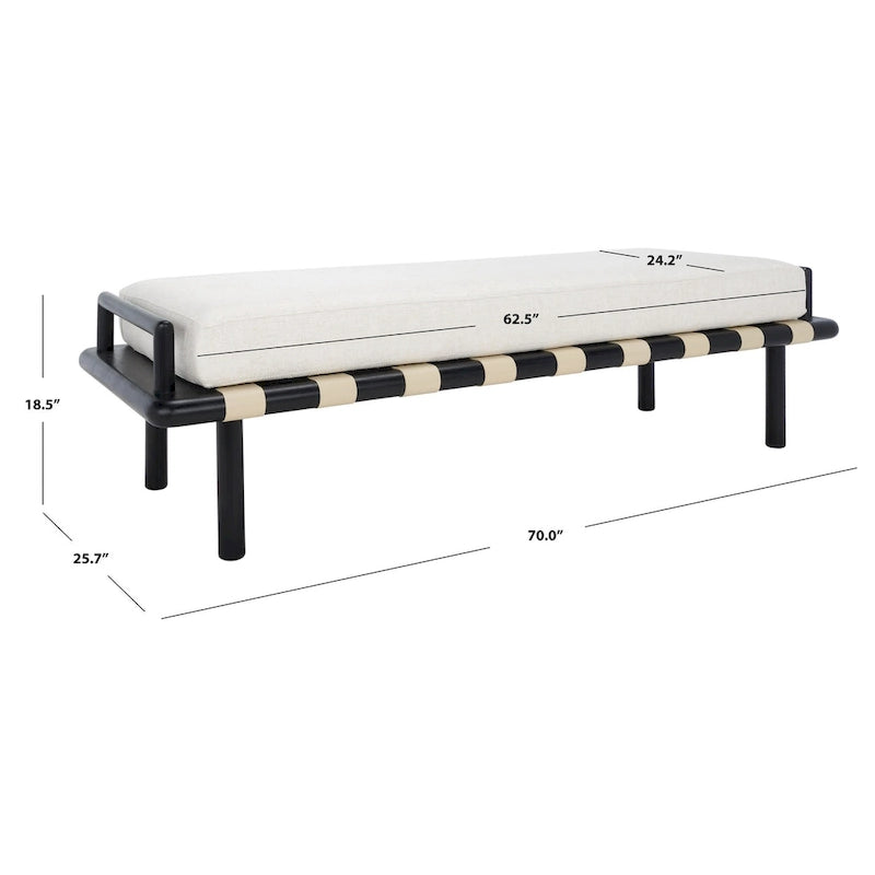 Banc rembourré en teck Grizelda SAFAVIEH Couture - 70 po L x 26 po P x 19 po H - 70Lx26Px19H