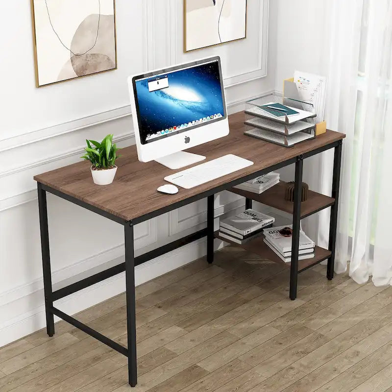 Bureau d'ordinateur avec étagères de rangement