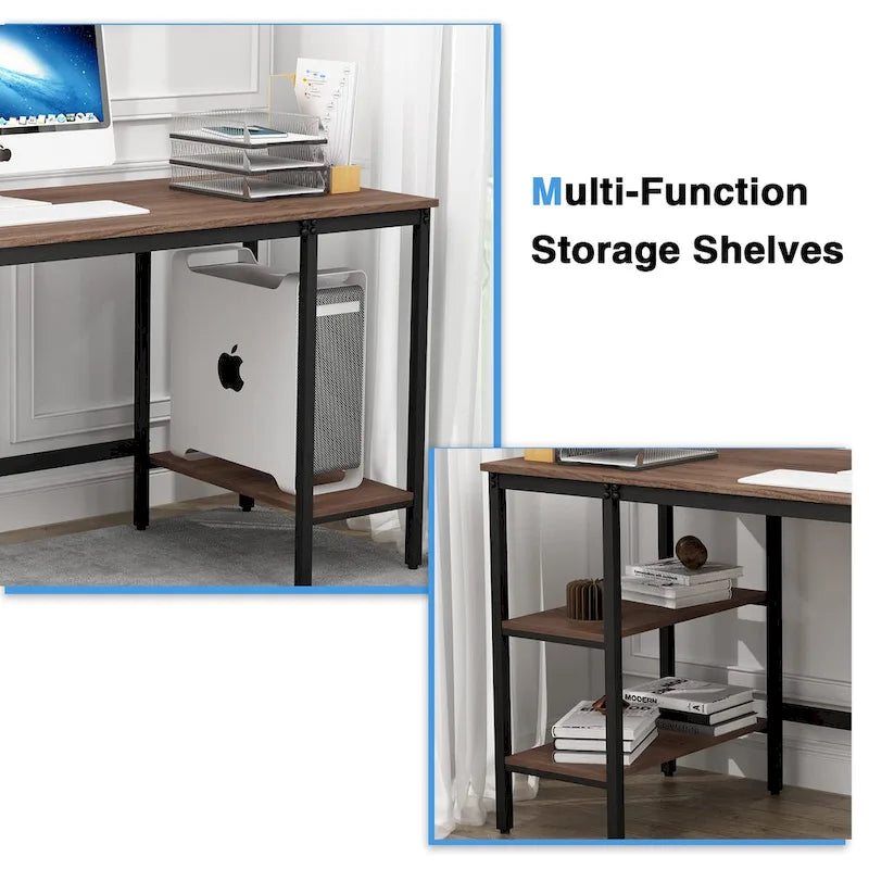 Bureau d'ordinateur avec étagères de rangement