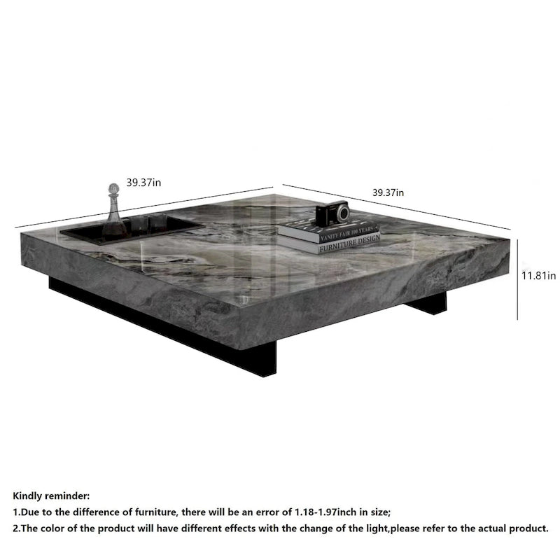 Table basse carrée de luxe en pierre frittée