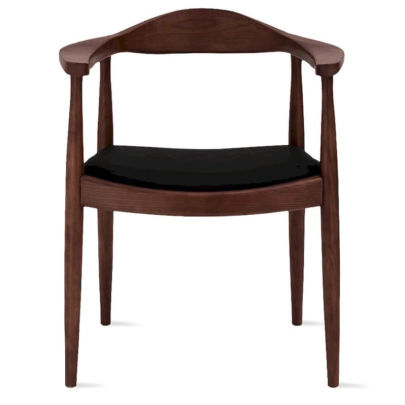 Chaise de salle à manger Kennedy en bois massif coudée, en chêne et similicuir