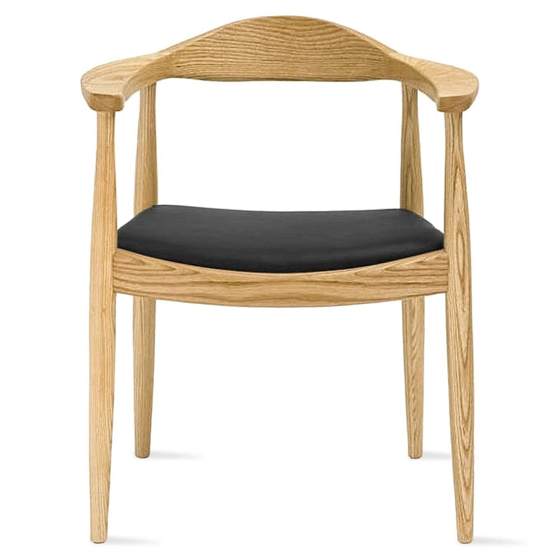 Chaise de salle à manger Kennedy en bois massif coudée, en chêne et similicuir