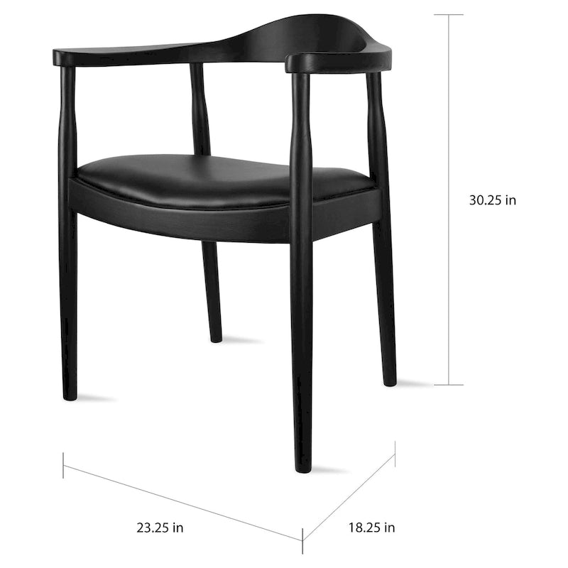 Chaise de salle à manger Kennedy en bois massif coudée, en chêne et similicuir
