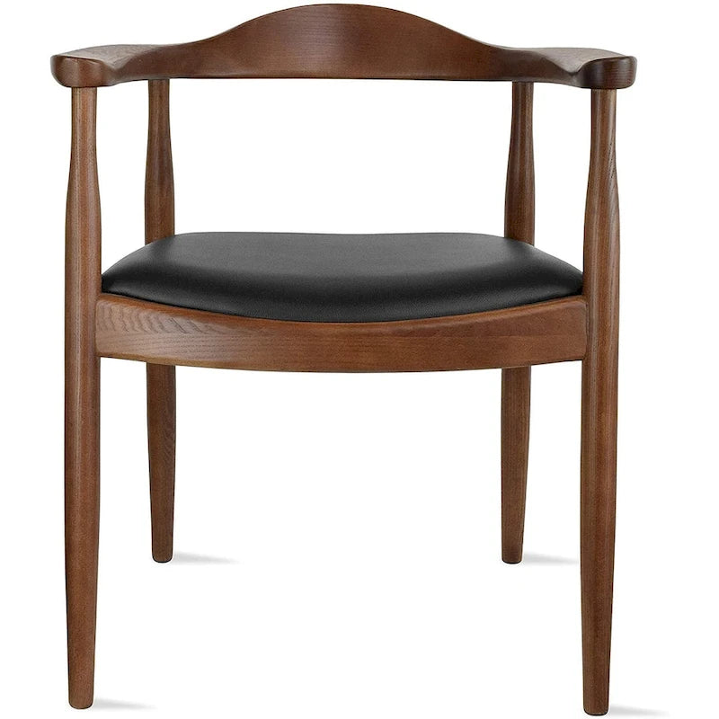 Chaise de salle à manger Kennedy en bois massif coudée, en chêne et similicuir