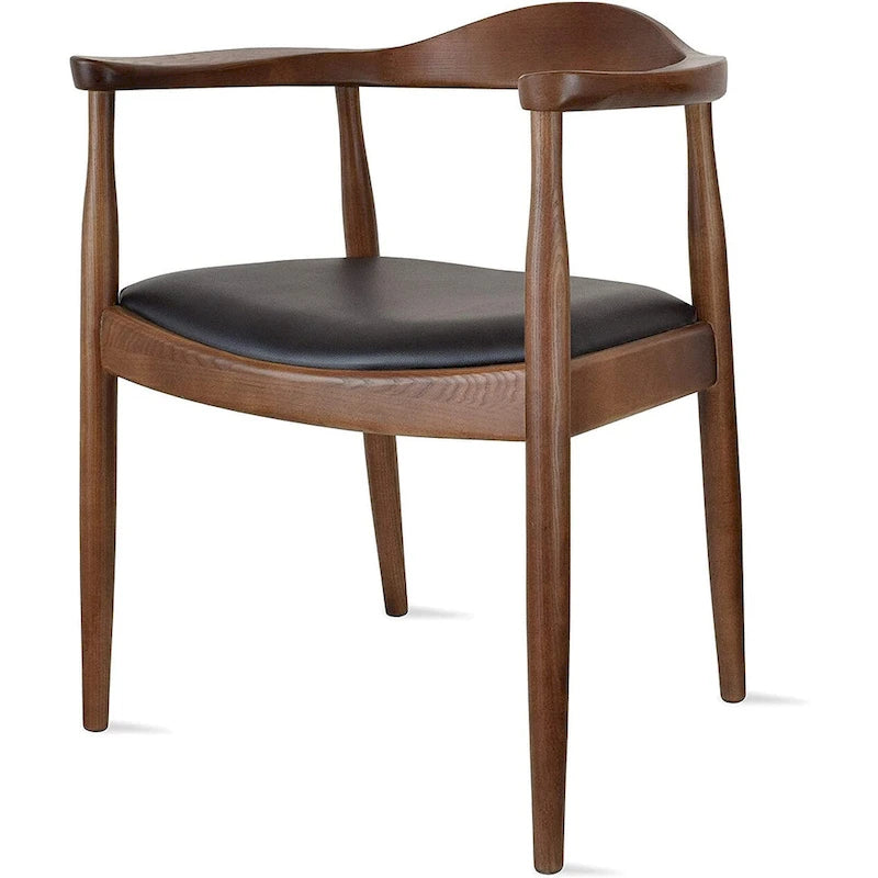 Chaise de salle à manger Kennedy en bois massif coudée, en chêne et similicuir