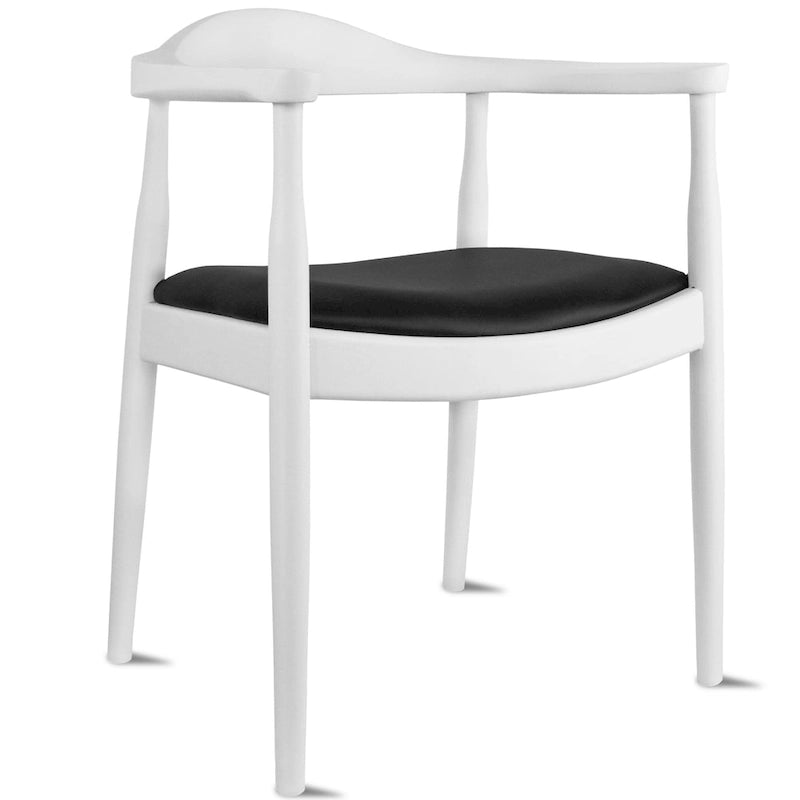 Chaise de salle à manger Kennedy en bois massif coudée, en chêne et similicuir