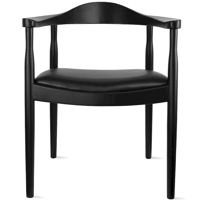 Chaise de salle à manger Kennedy en bois massif coudée, en chêne et similicuir