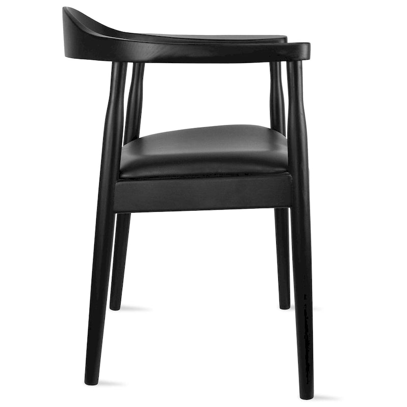 Chaise de salle à manger Kennedy en bois massif coudée, en chêne et similicuir