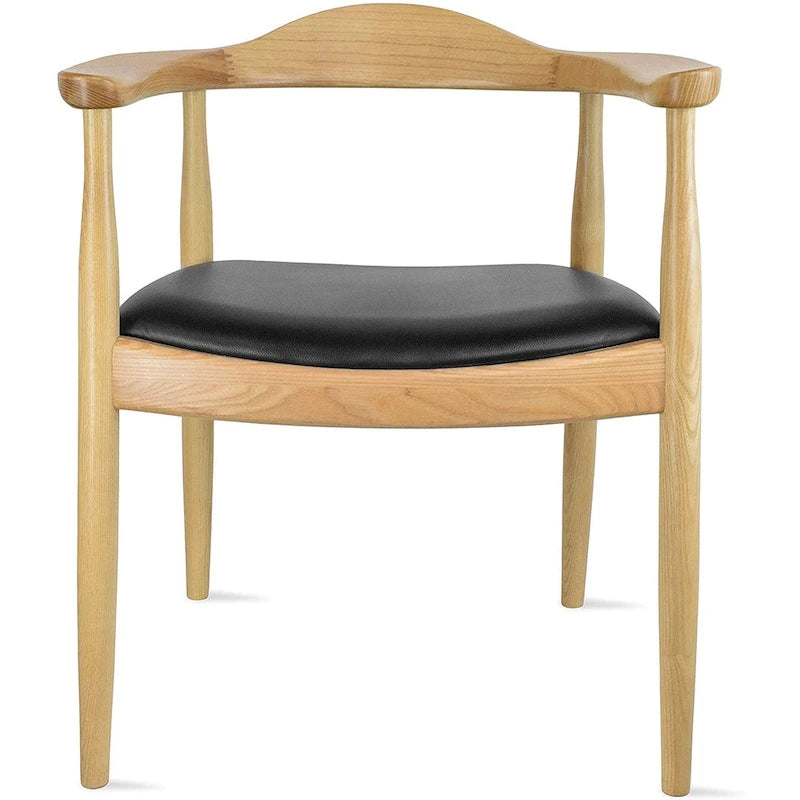 Chaise de salle à manger Kennedy en bois massif coudée, en chêne et similicuir