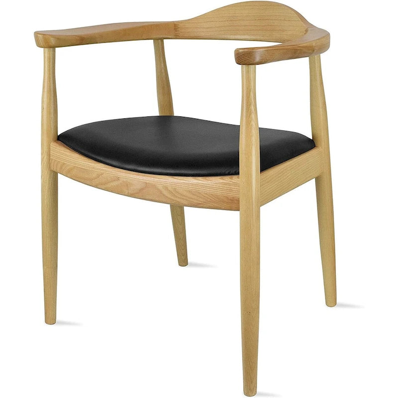 Chaise de salle à manger Kennedy en bois massif coudée, en chêne et similicuir