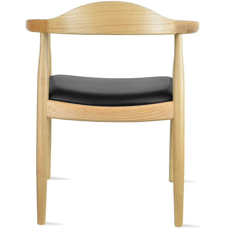Chaise de salle à manger Kennedy en bois massif coudée, en chêne et similicuir