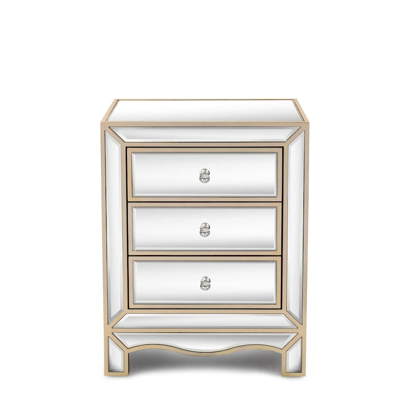 Hotte de cuisinière à trois tiroirs avec miroir couleur champagne, table de chevet multifonctionnelle