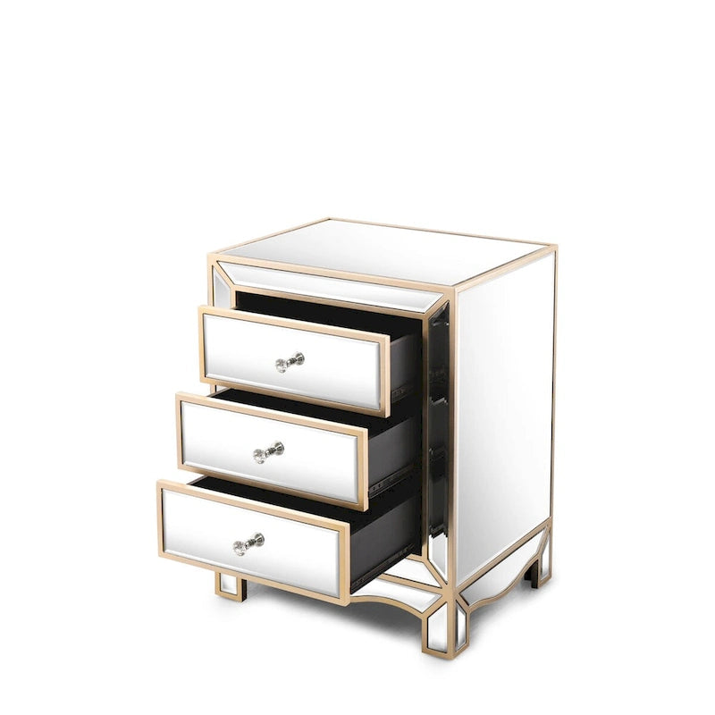 Hotte de cuisinière à trois tiroirs avec miroir couleur champagne, table de chevet multifonctionnelle