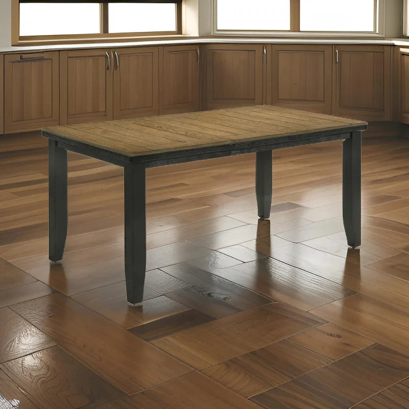 Table de salle à manger haute, extensible, bois marron.