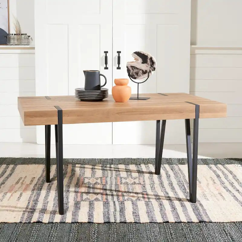 Table de salle à manger SAFAVIEH Asal, style industriel rustique du milieu du siècle - 150 cm (L) x 90 cm (l) x 75 cm (H) - 150 x 89 x 76 cm